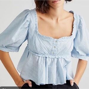 Free People "Leave It To Me" top in a light blue color size